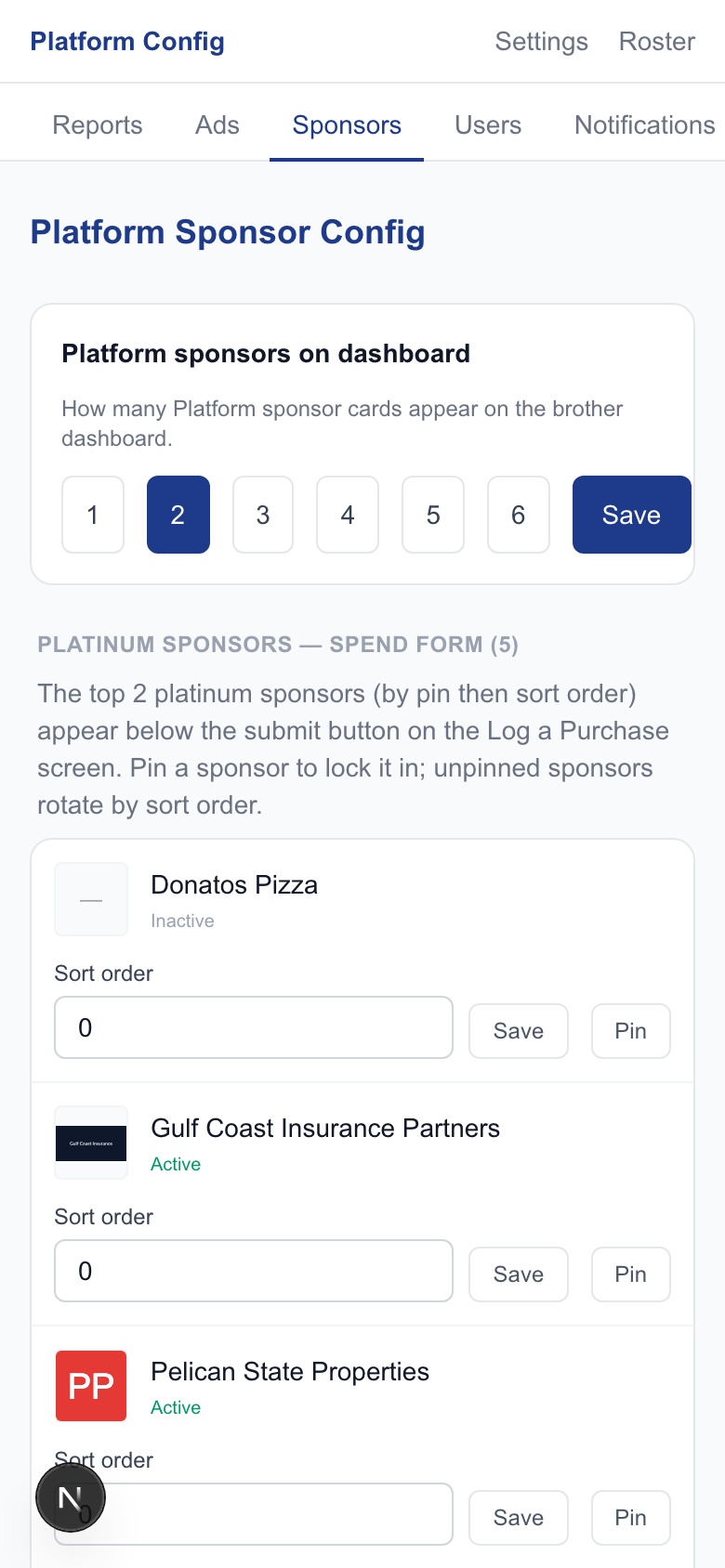 Admin Config — Sponsors