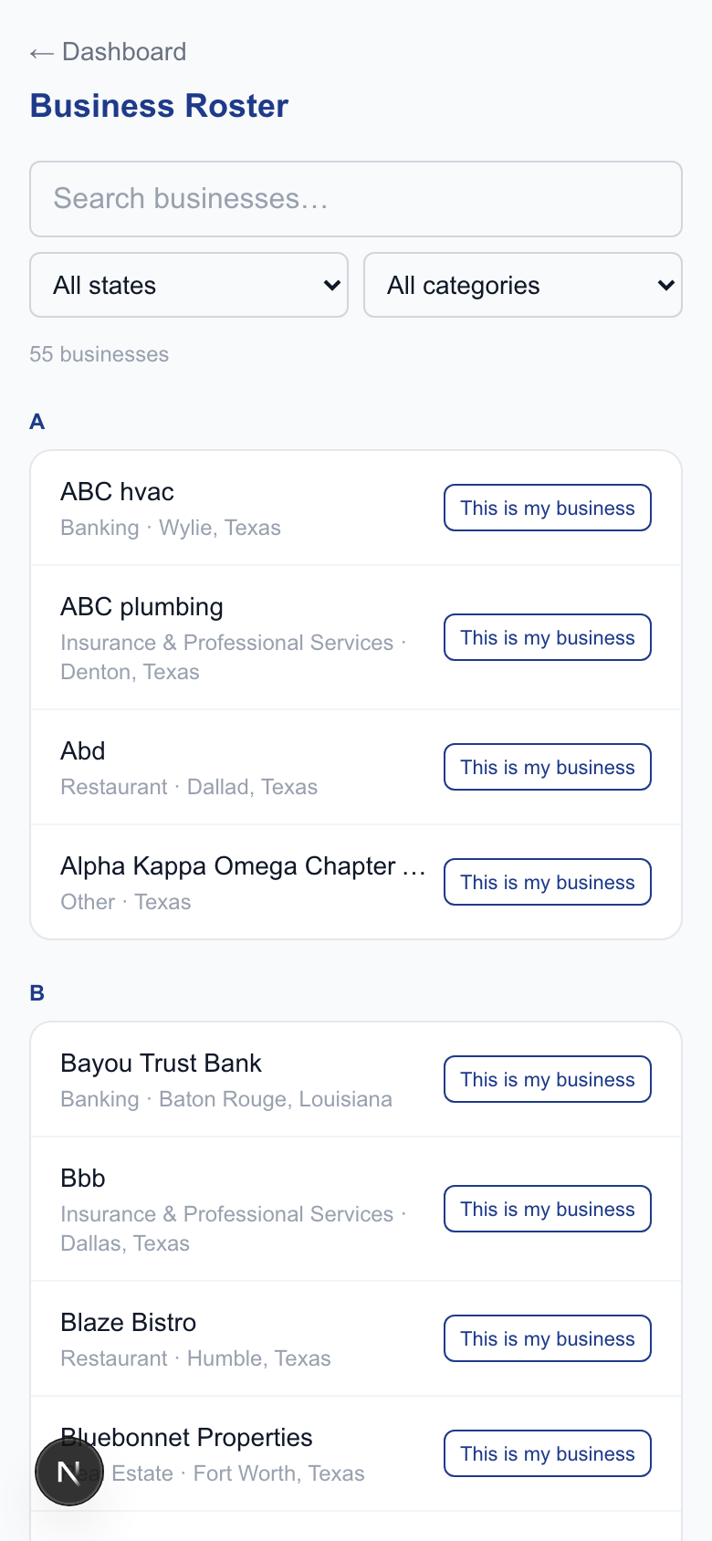 Business Roster