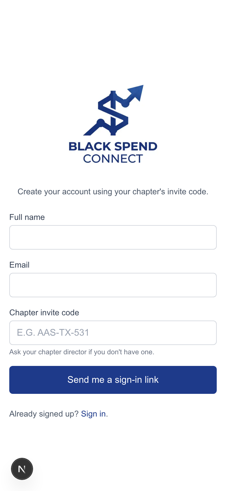 Sign-up screen