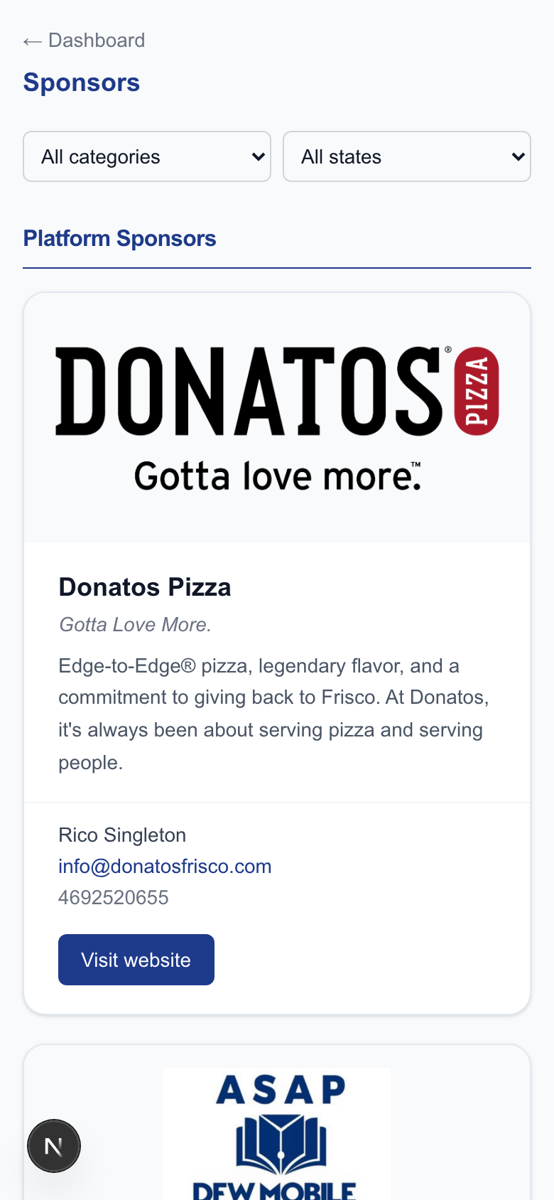 Sponsors page